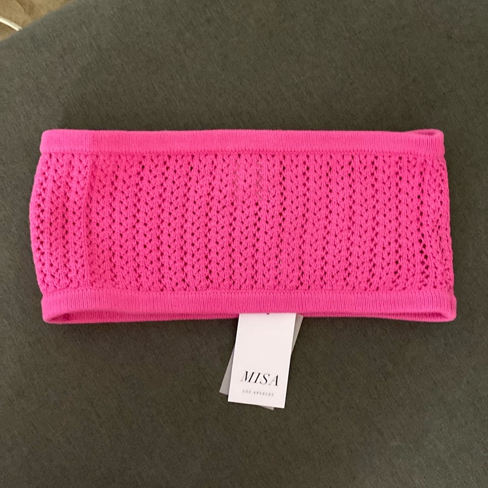 NWT Misa Los Angeles Bright Pink Crochet Bra Top